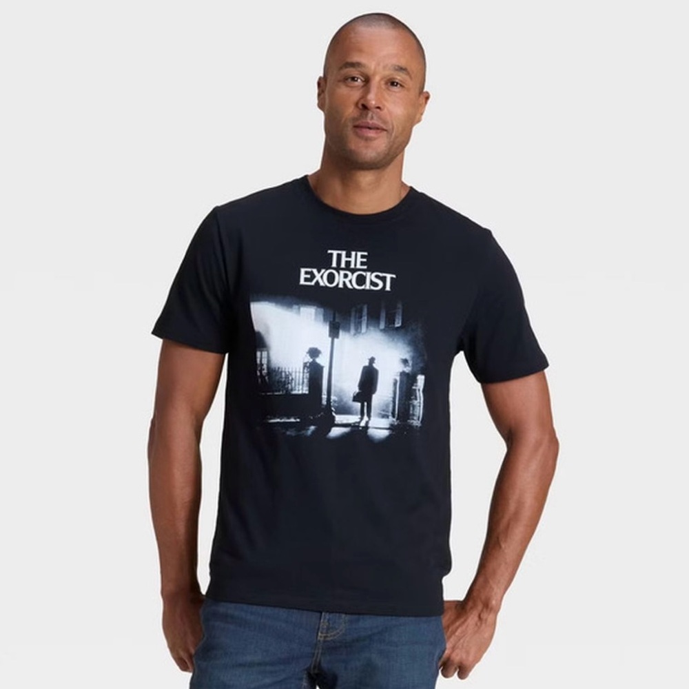 Men's Black Graphic Tee with 'The Exorcist' Design